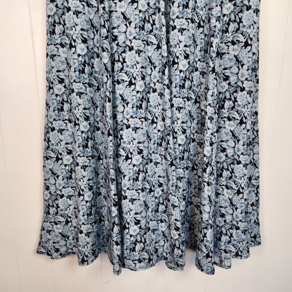 Vintage Midi Skirt 90s Blue Floral Flowy 1990s Feminine Pretty Cottagecore XL 14 - Picture 5 of 7